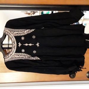 Anandas Bali birdie Free People embroidered black flowy top S